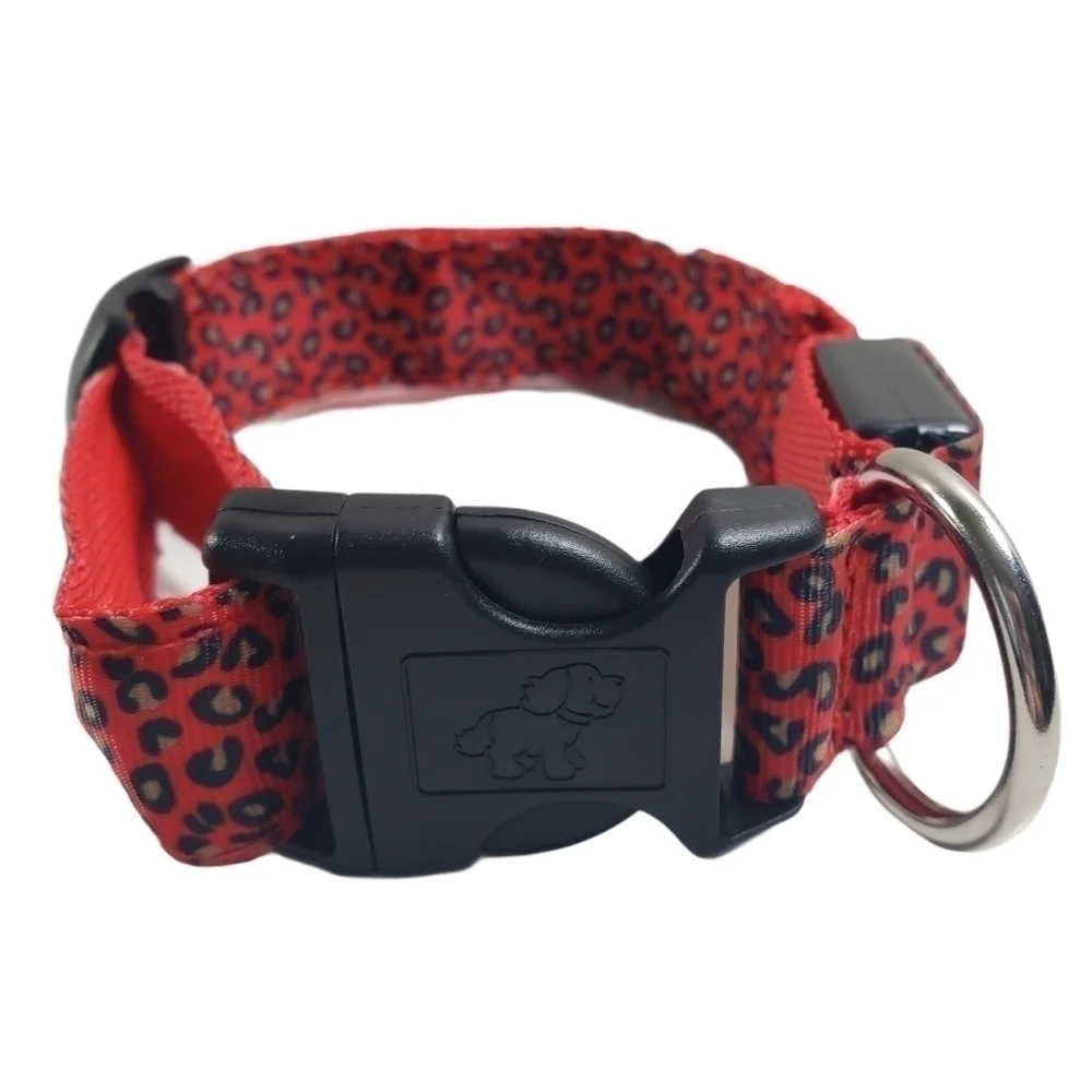 Animal Print Dog Collar with 3 Settings Red LED